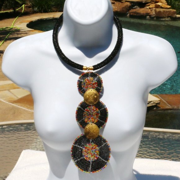 Handmade Boho Necklace Ethnic Seed Bead Black NWT - Picture 4 of 4